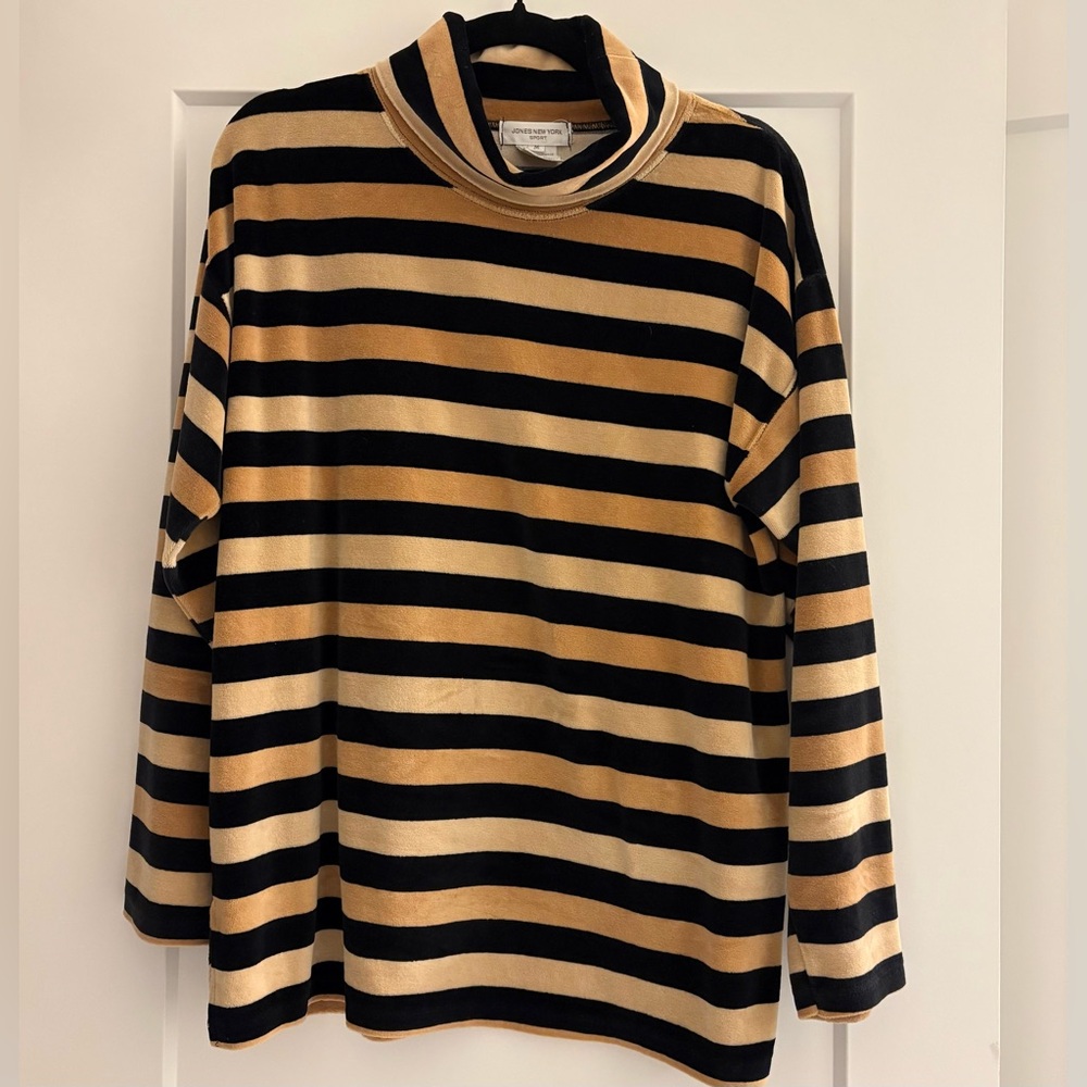Jones New York Sport—Vintage Velour Stretch Turtleneck (Stripes, Medium)
